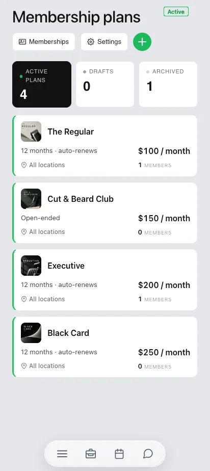 Mitgliedschaftspläne in der Barberly-Business-App
