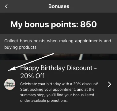 Sélectionner le bonus d'anniversaire
