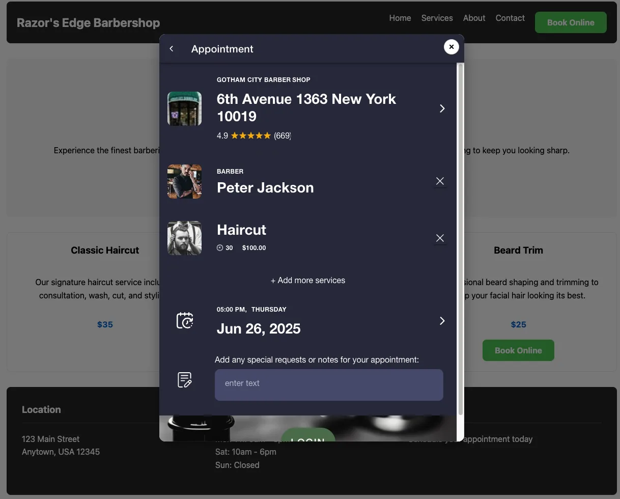 Widget popup de réservation